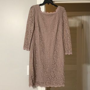 Adrianna Papell Dusty Rose square neck long sleeve lace dress